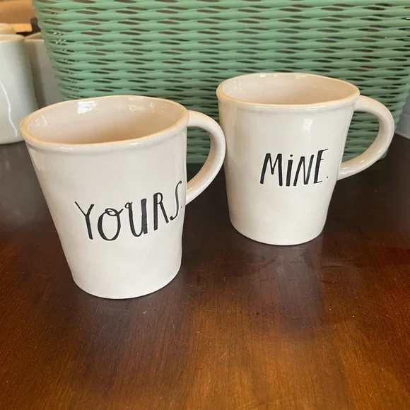 Rae Dunn Stem Print Cafe Mugs Mine/Yours - Set of - Picture 2 of 11